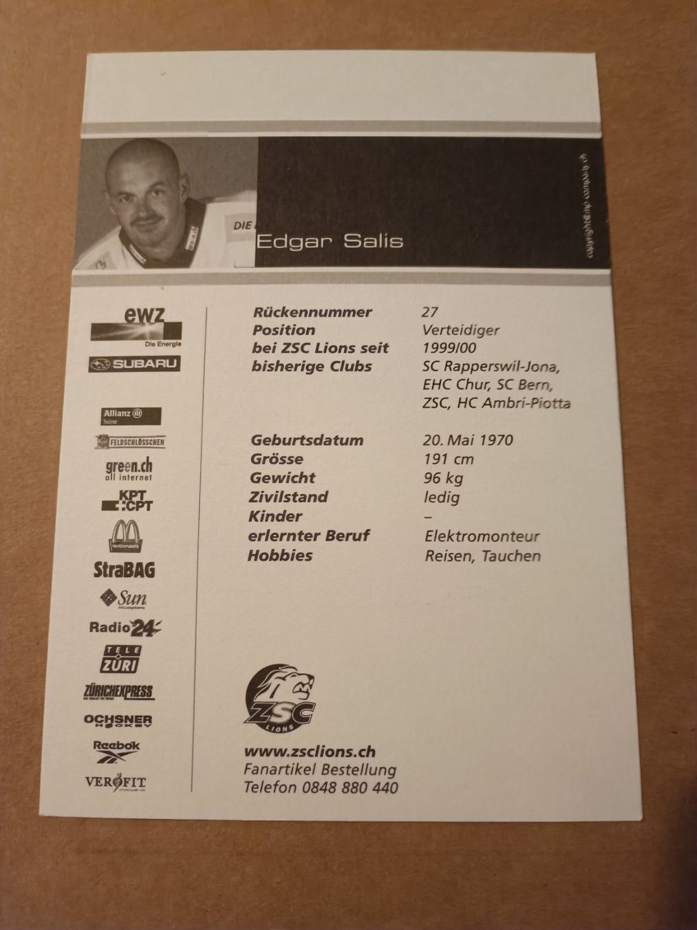 Autografi: Edgar Salis  - ZSC - handsigniert – Usato da Menziken venduto da Artographs 1