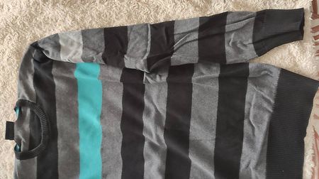 Herrenpullover gestreift Gr. M schwarz grau türkis