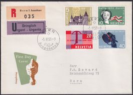 1958, Nr.334-337 auf Luxus-Bovard Ersttagsbrief, Kat: 50.-+