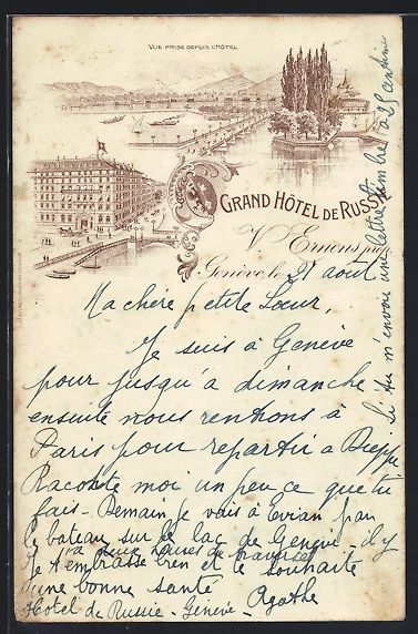 Cartoline postali: AK Geneve, Grand Hotel de Russie, 1912 – Usato da Berlin venduto da bartko-reher