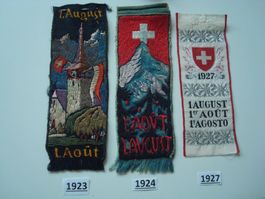 Abzeichen 1. August 1923+1924+1927 Seidenbändel