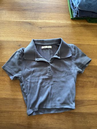 Pull&Bear Cropped Polo Shirt Blau Gr. S