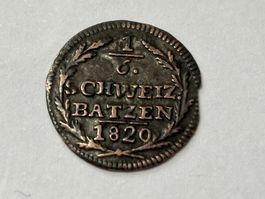 Kantonsmünze Graubünden 1/6 Batzen 1820 Schweiz