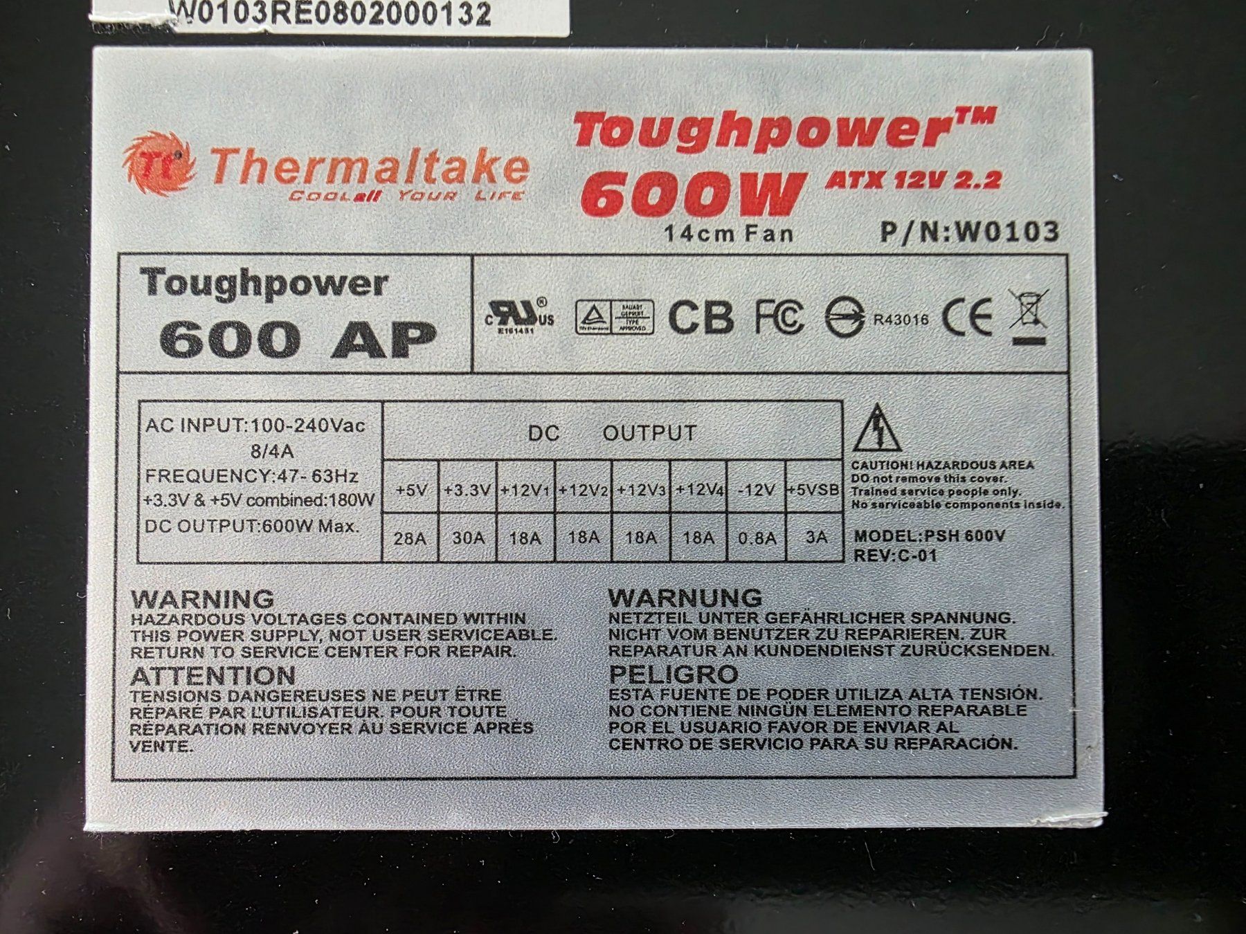 Thermaltake Componenti elettronici: Computer Netzteil 600 Watt Thermaltake Toughpower 80 Plus – Usato da Safenwil venduto da gudda 6