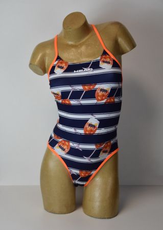 HEAD Damen Badeanzug Badekleid/dunkelblau weiss orange/Gr.34