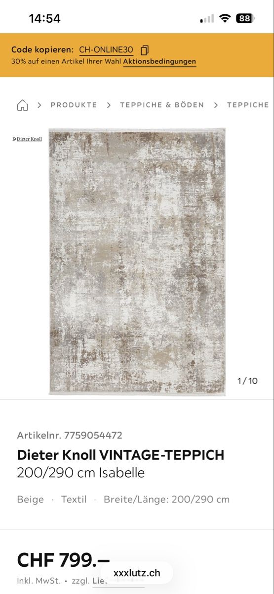 Tappeti: Teppich Dieter Knoll Isabelle 200/290cm – Nuovo (secondo la descrizione) da Eggenwil venduto da desibetschart 2