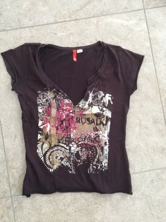 H&M T-Shirt, bordeaux-rot mit Print! Gr. 38