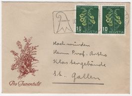 Pro Juventute Brieflein 1948 von BASEL nach ST. GALLEN