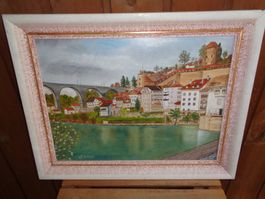 GEMÄLDE FREIBURG FRIBOURG ZÄHRINGERBRÜCKE G.F
