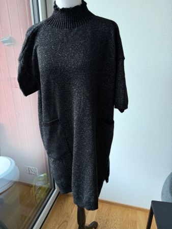 Winter Strickkleid, Rollkragen, schwarz mit Glitzer M/L