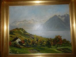 Landschaft Bild Ohl auf Holz mit Signatur