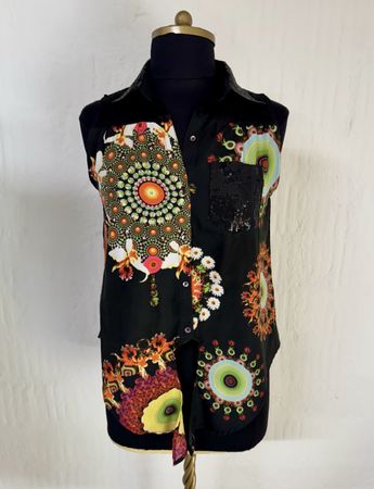 Desigual Bluse schwarz Pailletten Gr. S Sommer🔝 ausgefallen