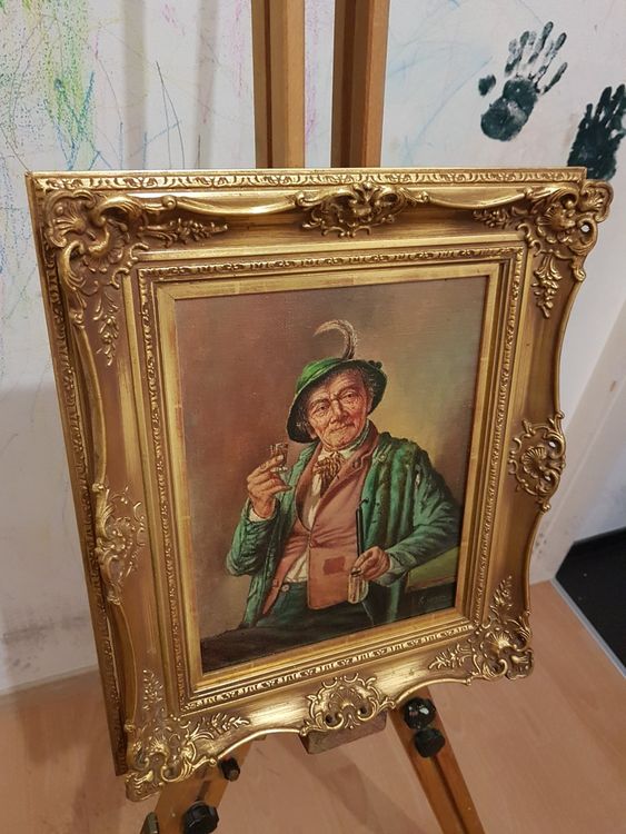 Gemälde " Mann mit Hut" goldfarbener Bilderrahmen Kaufen auf Ricardo