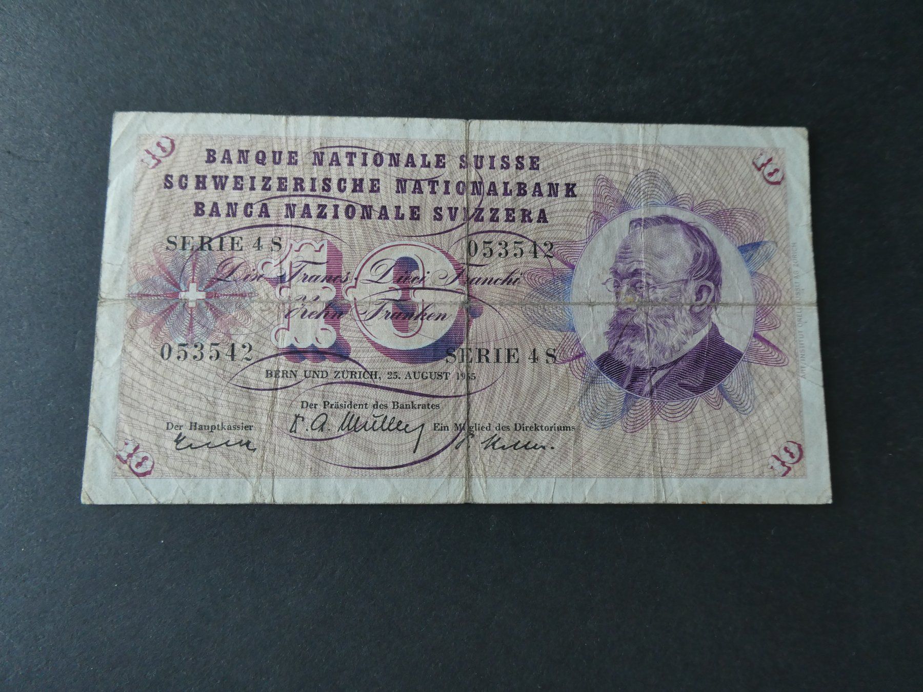 Banconote: Schweiz 1955,  10 Franken – Usato da Hinterforst venduto da Rohusri
