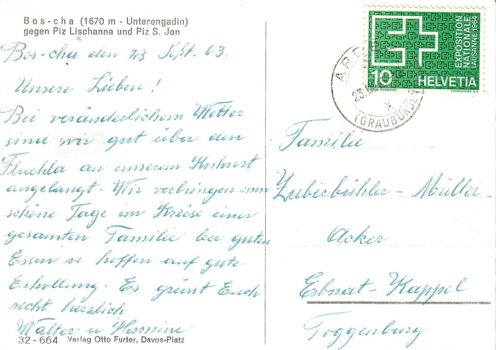 Cartoline postali: Alte Ansichtskarte von Bos-cha - Unterengadin/GR – Usato da Flirsch venduto da sammlerliebe 1