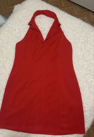 Kleid rot Neckholder V-Ausschnitt Grösse L