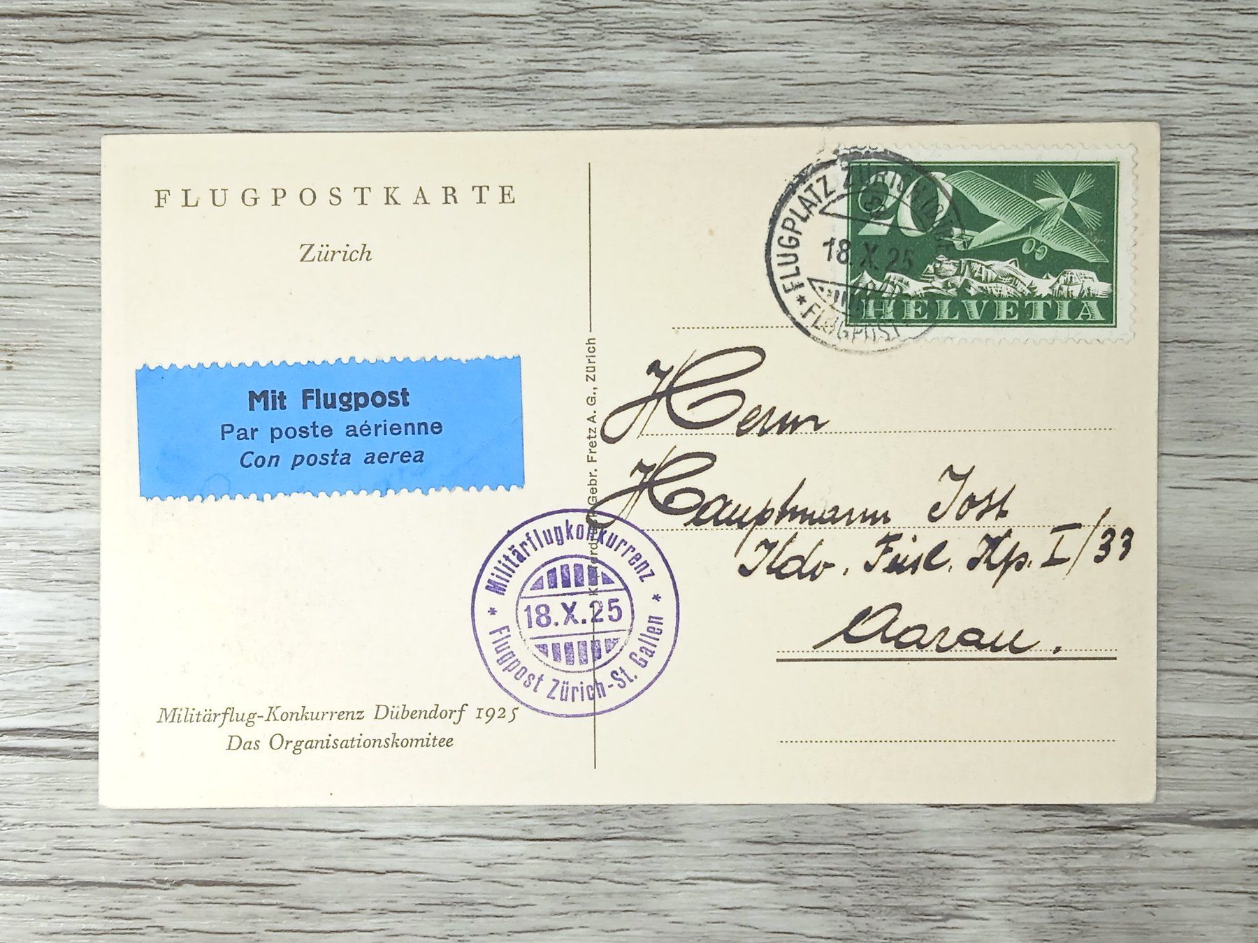 Tutti i francobolli: TR12 Carte Postale + Timbre Suisse 1925 – Usato da Cousset venduto da Patrick_Collections