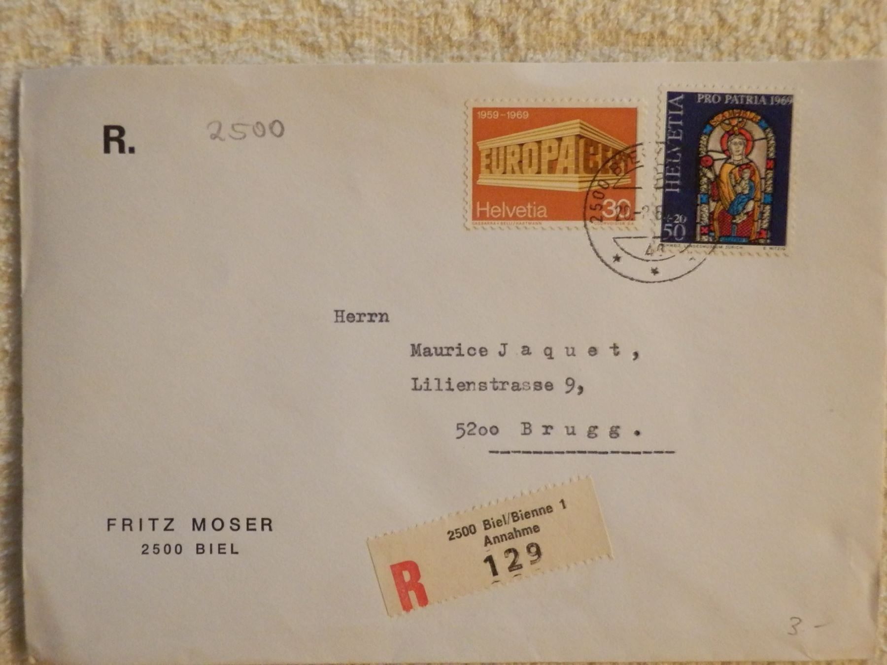 Alle Briefmarken: Lot mit 6 Bedarfsbriefen, Biel / Bienne – Gebraucht aus Ueberstorf von dinbau 4