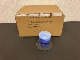 Kerzen 6,8 x 7,2 cm,  24 Stück, Blau marmoriert