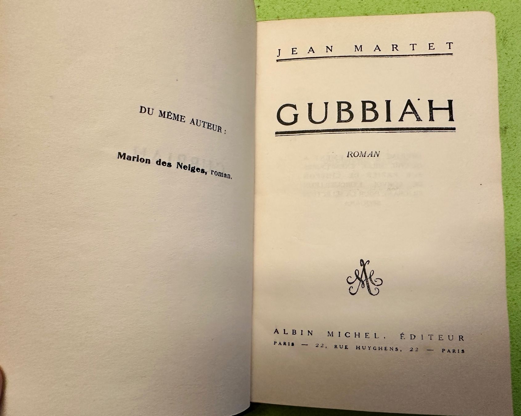 Bücher: Jean Martet: Gubbiah. – Gebraucht aus Zürich von allp 3