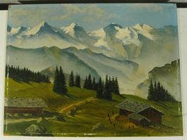 Walter Trösch Dreigestirn der Berner Alpen Oel auf Pavatex