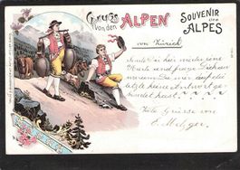 #Litho Gruss von den Alpen , Appenzell , gel.1899