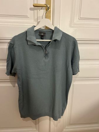 Polo H&M kurzarm slim fit blau/grau Grösse L