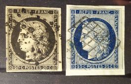 FRANCE 1849-50: 20 c, 25 c, O, des légères fautes