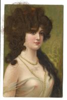 Junge Dame mit echt Haar-Frisur - Erotik - Litho - um 1910