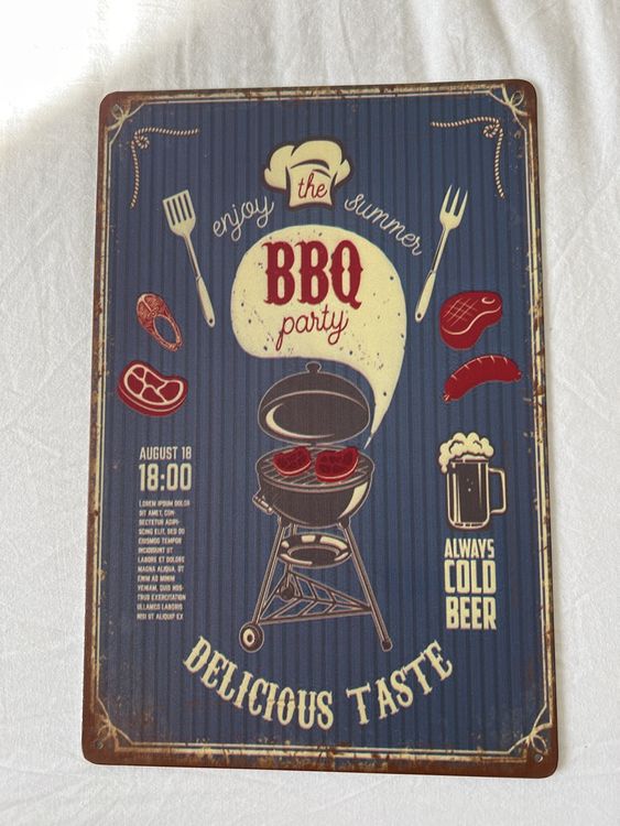 Vintage BBQ Blechschild 'Welcome To BBQ Zone' – Metallschild Für Garten & Terrasse | Wetterfest, 76x102 Cm