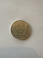 Pièce de monnaie 2 francs suisse Helvetia 1940 argent