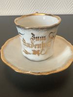 antike Porzellan-Tasse mit Unterteller "Zum Andenken"