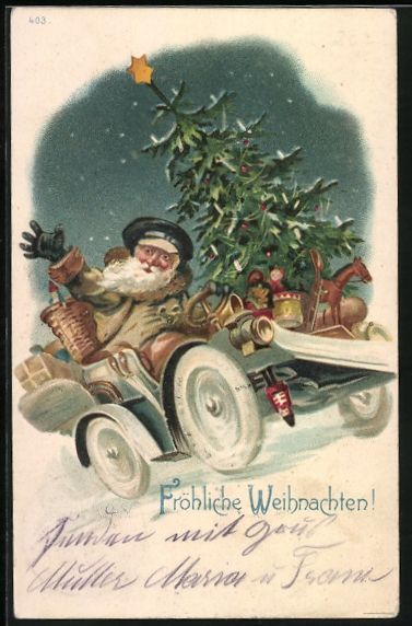 Cartoline postali: Weihnachtsmann mit Weihnachtsbaum und Ge – Usato da Berlin venduto da bartko-reher