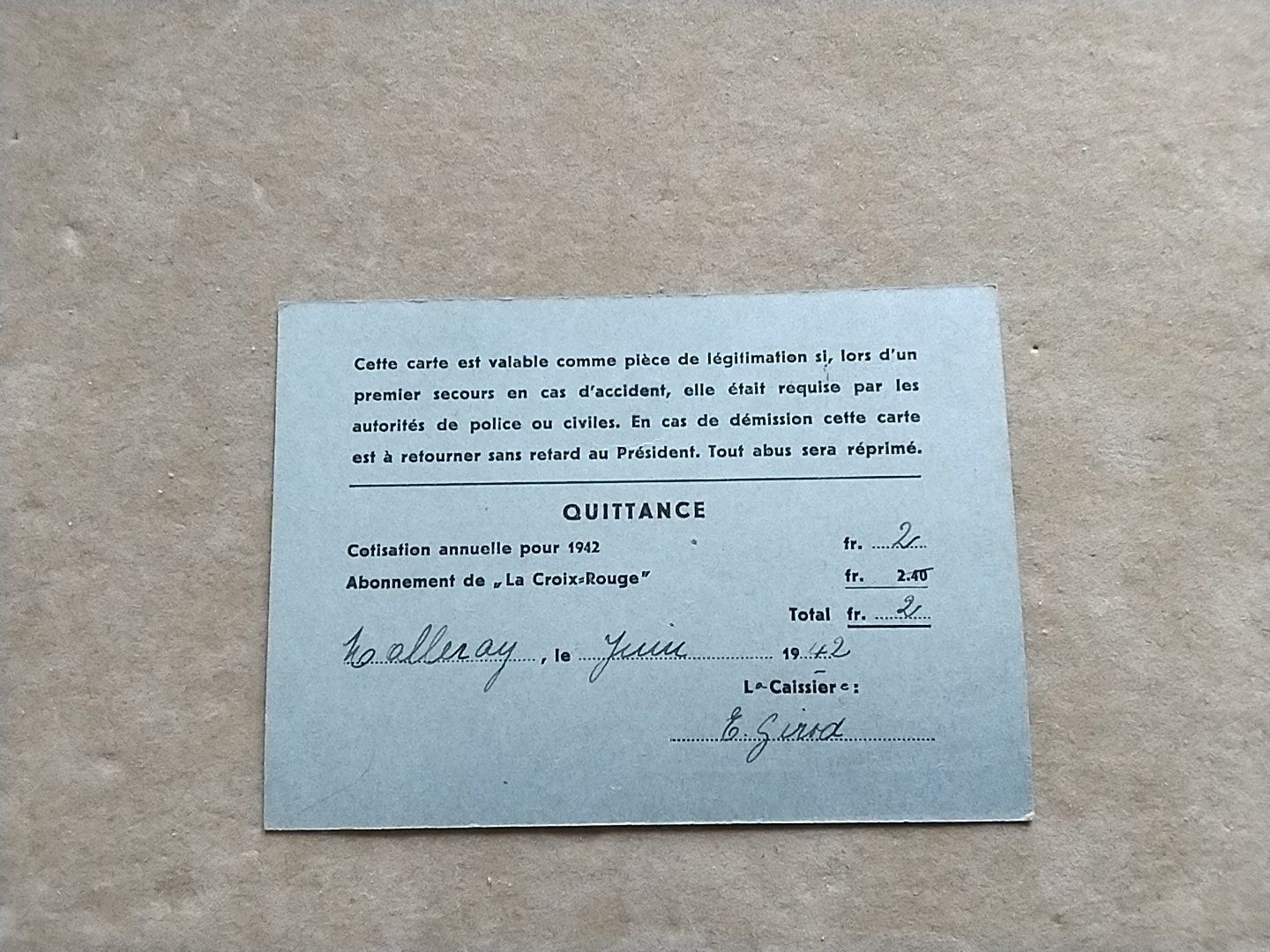 Cartoline: Samaritains carte de membre activ 1942 – Usato da Biel/Bienne venduto da taki25 1