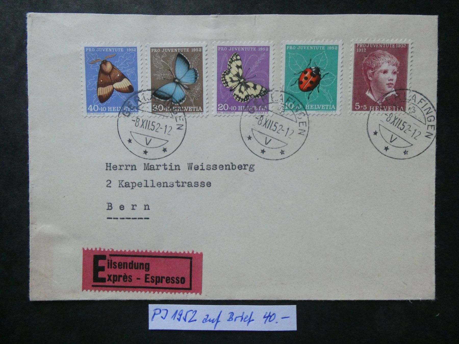 Alle Briefmarken: Pro Juventute 1952 auf Express-Brief – Gebraucht aus Lausen von Herbamare01
