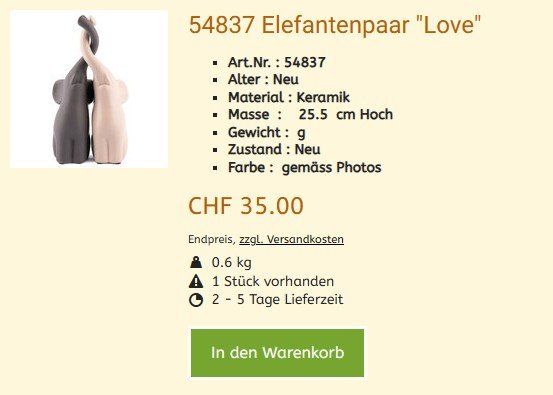 Statuette: Elefantenpaar " Love " 54837 ,  NEU – Nuovo e nell'imballaggio originale da Hagenbuch ZH venduto da cougar1 1