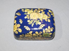 Papier-Mâché-Dose dunkelblau mit Blumenmuster