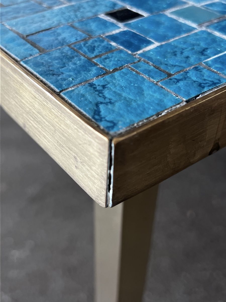 Tische: Brutalist Mosaic and brass coffee Table – Gebraucht aus Oberägeri von Theonose74 4