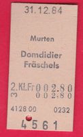 KARTON BILLETT, MURTEN - FRÄSCHELS, 2.KLASSE, EINFACH, 1984