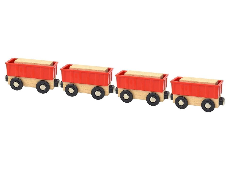 4 MAGNET ZUGWAGGONS FÜR HOLZEISENBAHNEN 1