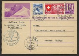 1939 Ballon Flugpost Ballonpost Bildpostkarte Jungfraujoch