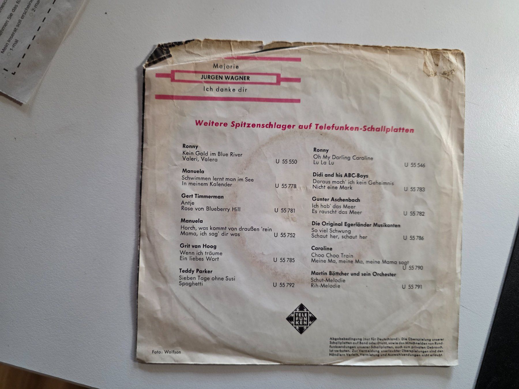 Dischi in vinile: Jürgen Wagner - Majorie . Ich danke Dir - Single Vinyl – Usato da Walterswil BE venduto da Lonitti 2
