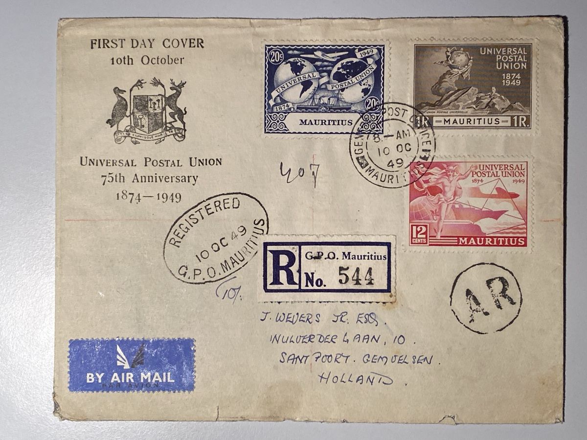 Alle Briefmarken: Mauritius 1949, Briefumschlag – Gebraucht aus Küssnacht a. Rigi von Unique-Valuable