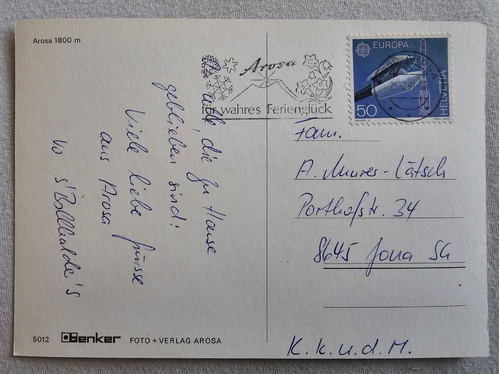Cartes postales: Ansichtskarte Arosa  25.7.1991 – D'occasion à Bütschwil par Taranabo 1