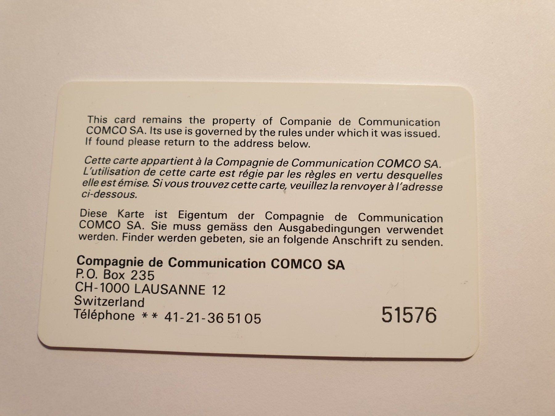 Schede telefoniche: Comco Swiss Lex – Usato da Rain venduto da chesz 1