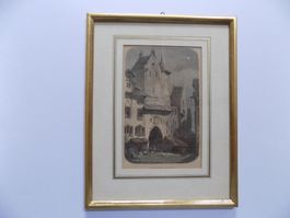 St.Gallen altes Haus Xylographie Goldrahmen