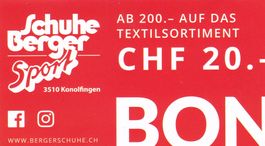 Berger Sport Schuhe 20 Franken Rabatt ab 200 Franken