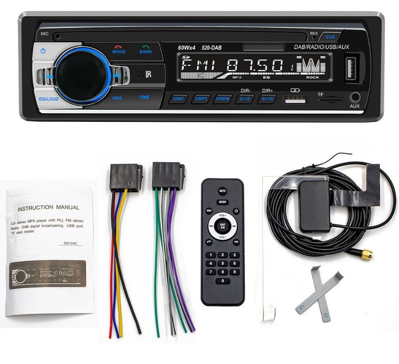 Autoradio 1DIN - 4 x 60W - USB, AUX, Bluetooth, DAB+ 520-DAB