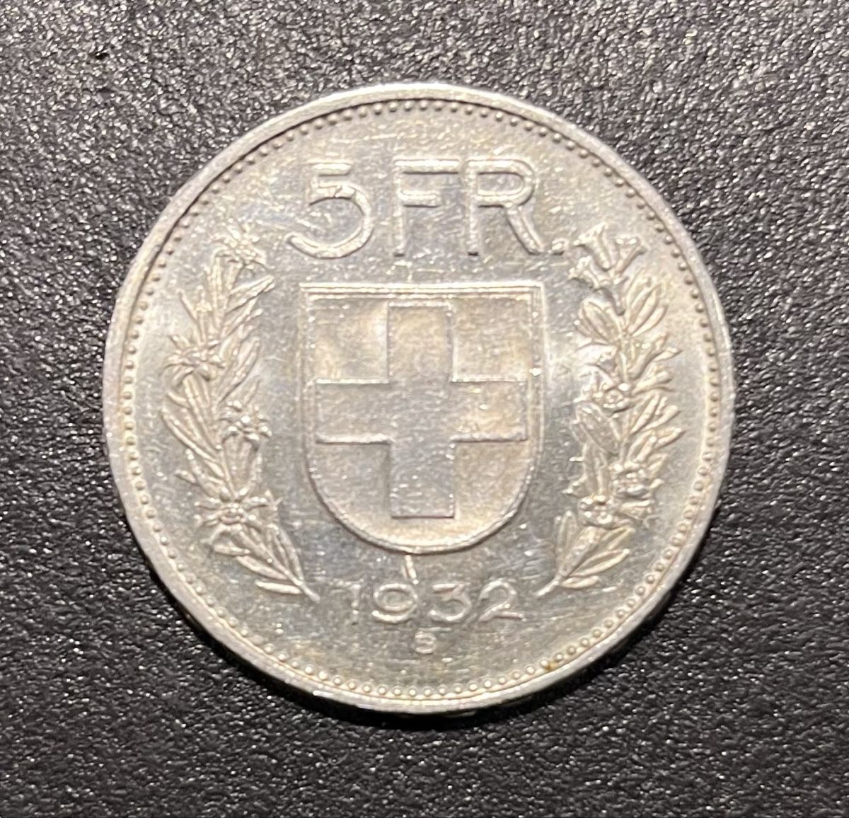 Tutti le monete: 5-Franken-Fünfliber von 1932 – Usato da Müllheim Dorf venduto da D.Gsponer 1