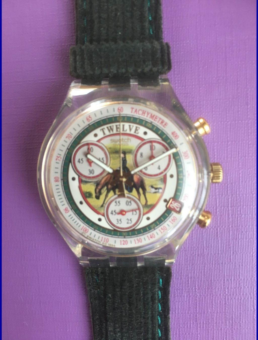 Swatch Orologi: SWATCH  CHRONOGRAPH  SA MAJESTE VELOURS  1995 PFERD  NEU – Nuovo (secondo la descrizione) da Subingen venduto da ArtBead 7